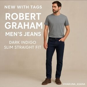 Robert Graham Men’s Jeans Dark Indigo Stretch Denim Straight Fit NWT